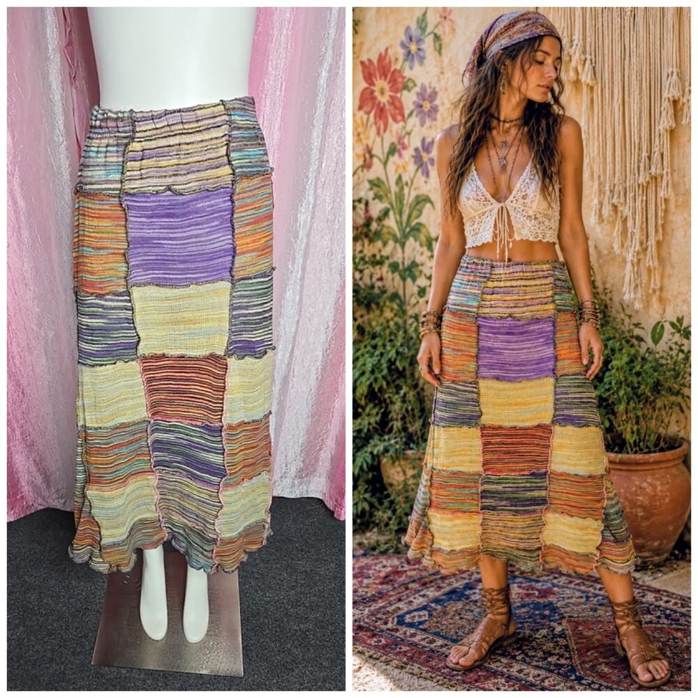 Kathmandu Imports Brightly Colored Cotton Patchwork Hippie Skirt Size Small